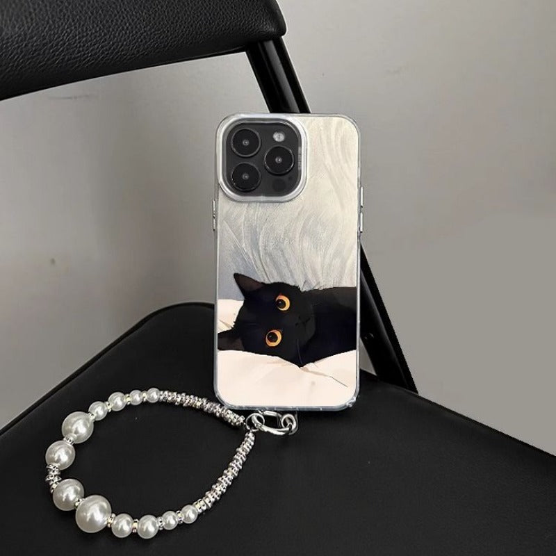 Lazy Black Cat Feather Phone Case For iPhone