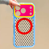 Color-blocked Polka Dot Magnetic Phone Case For iPhone