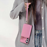 Solid Color Lanyard Card Holder Phone Case For Samsung