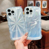 Transparent Clear Wave Soft TPU Glitter Paper Case For iPhone