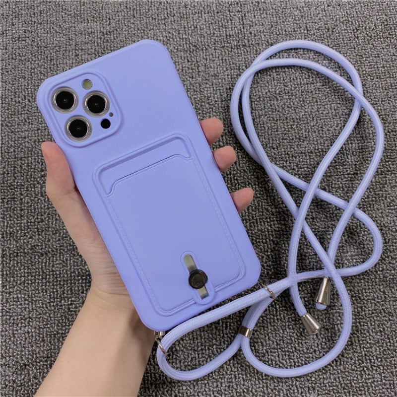 Simple Solid Color Crossbody Lanyard Phone Case For iPhone