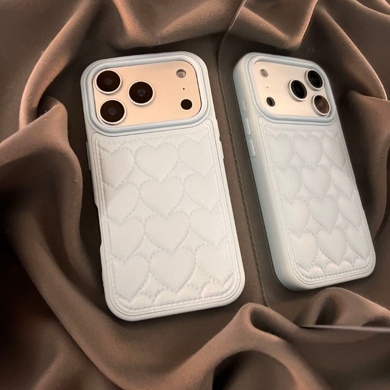 Leather Embossed Heart Phone Case For iPhone