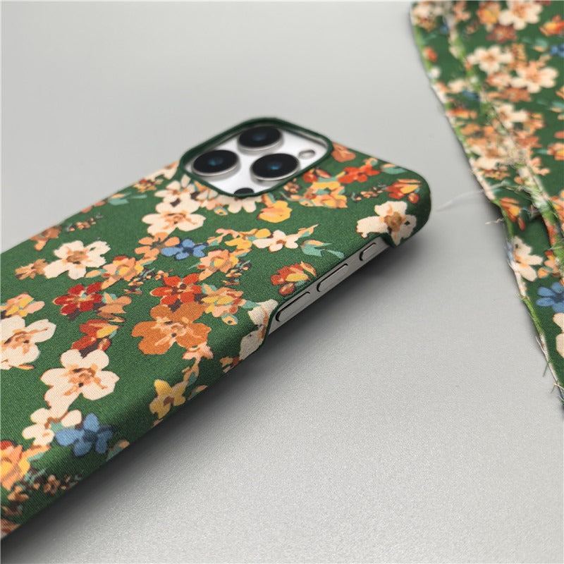 Large Flower Fabric Hard Phone Case For iPhone