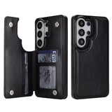 Wallet Double Button Flip Leather Case For Samsung