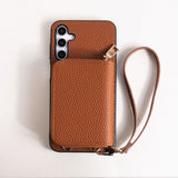 Solid Color Lanyard Card Holder Phone Case For Samsung