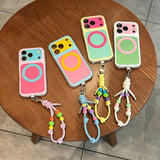 Color-blocked Magnetic Lanyard Phone Case For iPhone
