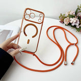 Luxury Necklace Cord Rope Lanyard Plating Magnetic Clear Phone Case for iPhone