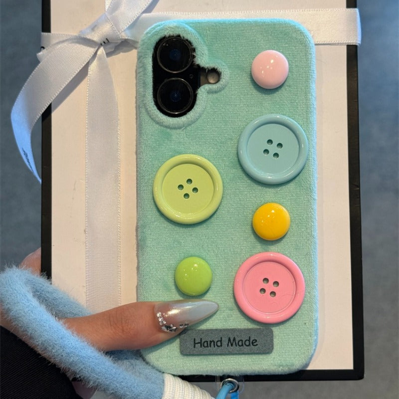 Plush Button Anti-Fall Phone Case For iPhone