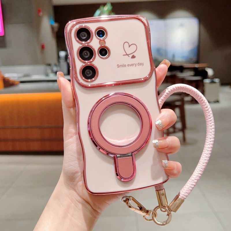 Electroplated Wave Double Heart Large Window Phone Case For Samsung