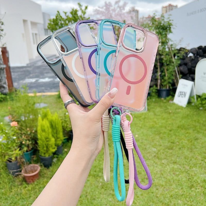 Laser Gradient Magnetic Lanyard Shockproof Case For iPhone