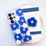 Pink Blue Flower Magnetic Phone Case For Samsung