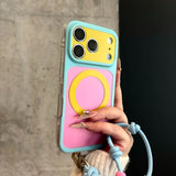 Color-blocked Magnetic Lanyard Phone Case For iPhone