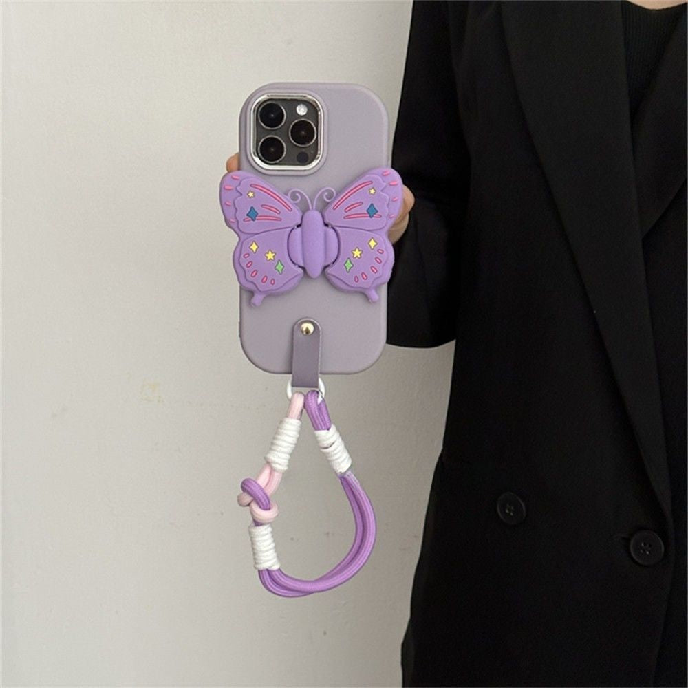 Purple Butterfly Bracket Crossbody Phone Case For iPhone