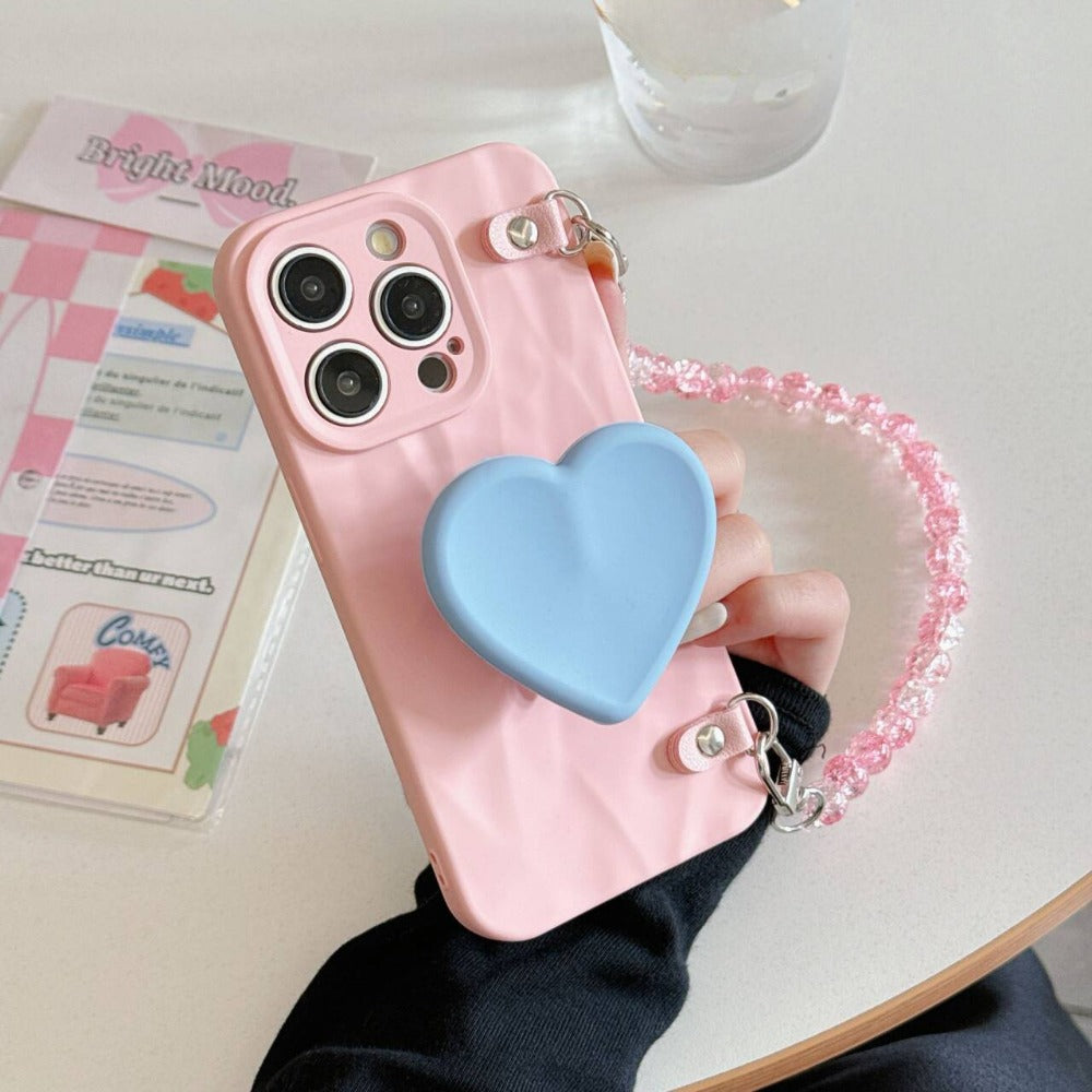 Cartoon Heart Pearl Chain Phone Case For iPhone