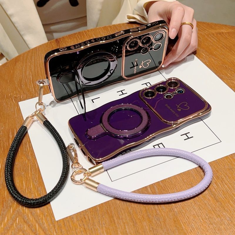 Electroplated Wave Double Heart Large Window Phone Case For Samsung