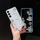 3D Pearl Flower Transparent Phone Case For Samsung