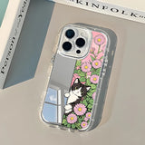 Cute Cat Daisy Flower Pattern Back Mirror Phone Case For iPhone