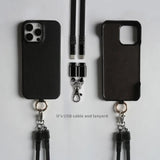 Versatile Lanyard USB Charging Cable Genuine Leather Phone Case For iPhone