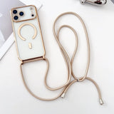Luxury Necklace Cord Rope Lanyard Plating Magnetic Clear Phone Case for iPhone