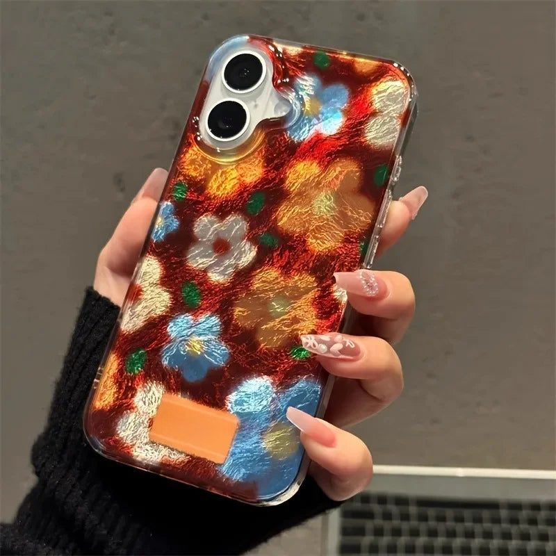 Perforated Vortex Shell Retro Small Flower Phone Case For iPhone