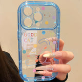 Polka Dot Cat Large Window Phone Case For iPhone