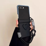 Matte Candy Color Collision Wrist Strap Case For Samsung Z Flip 8 7 6 5 4 3