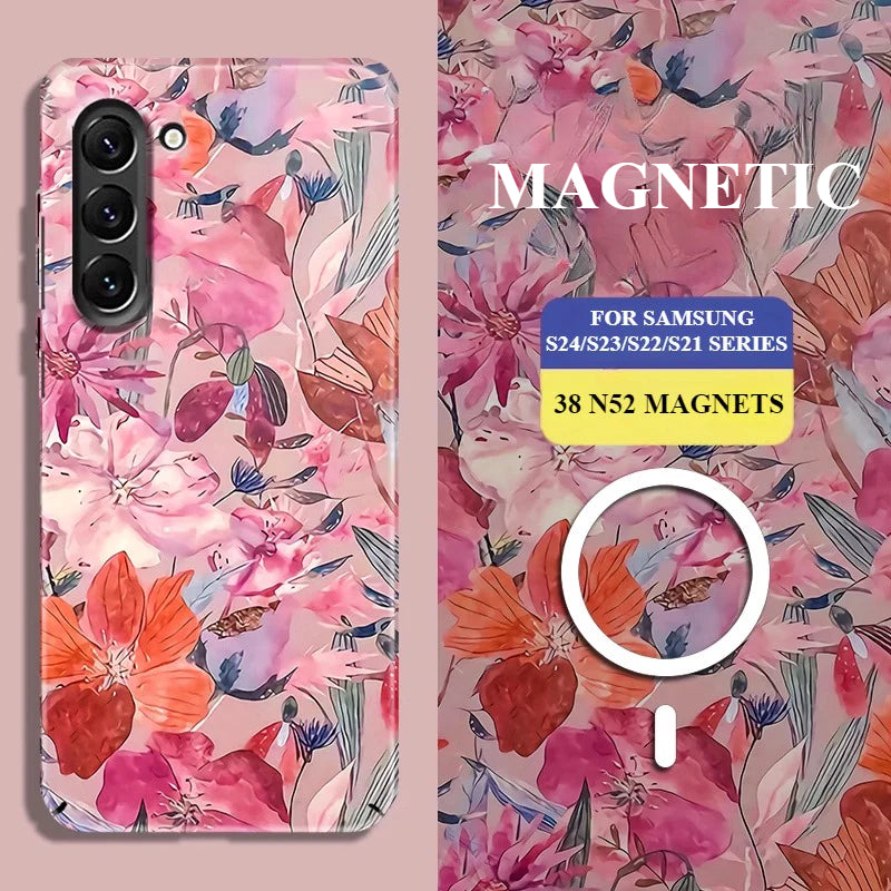 Flowers in full bloom Hard Luminous Magnetic Phone Case For Samsung