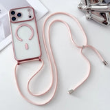 Luxury Necklace Cord Rope Lanyard Plating Magnetic Clear Phone Case for iPhone