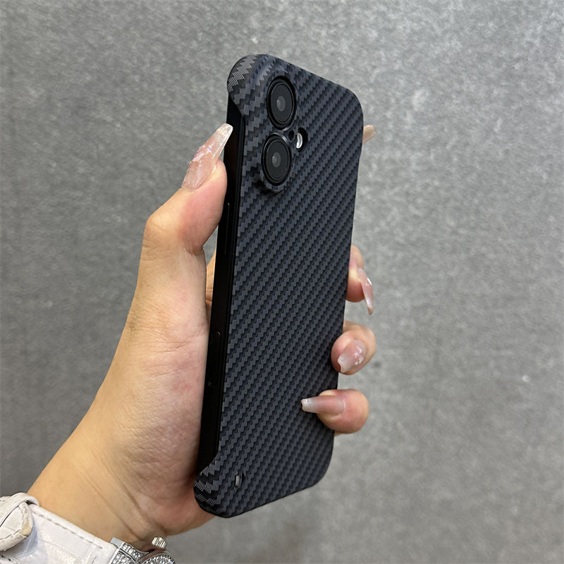 Solid Color Carbon Fiber Pattern Frameless Drop-proof  Case For iPhone