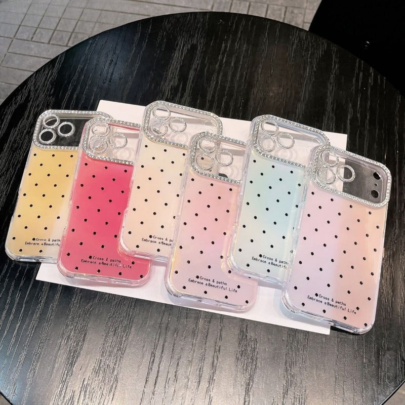 Polka Dot Rhinestone Lens Film Phone Case For iPhone