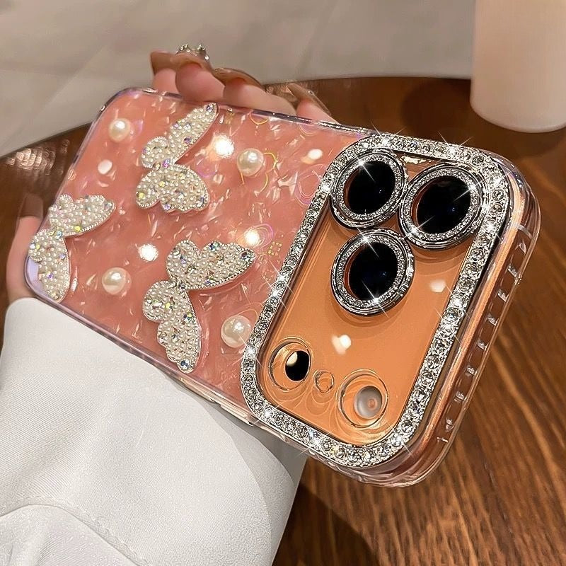 Rhinestone Pearl Butterfly Phone Case For iPhone