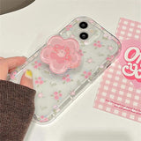 Simpatica custodia per cellulare con supporto per fiori rosa Quicksand per iPhone 