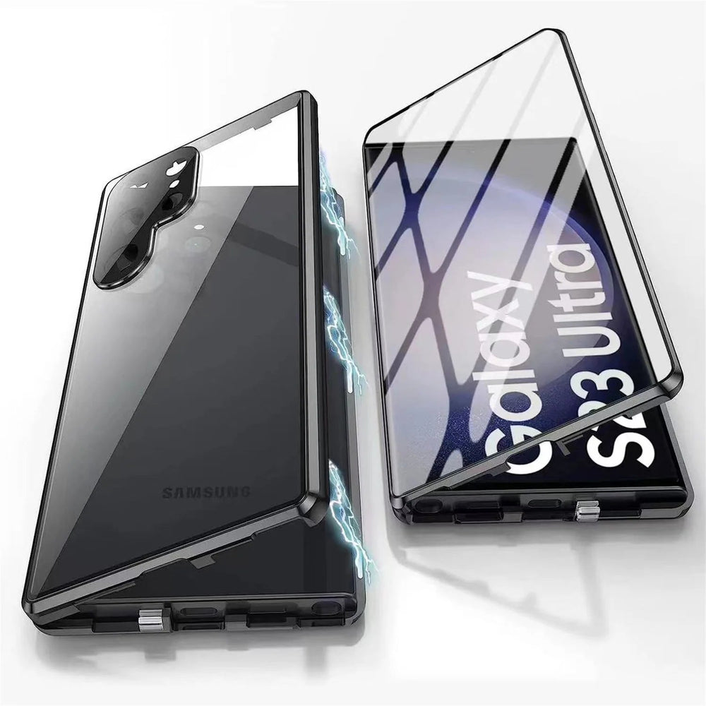 Custodia protettiva in vetro anti-peeping HD con schermo full surround magnetico a 360° in lega metallica per Samsung