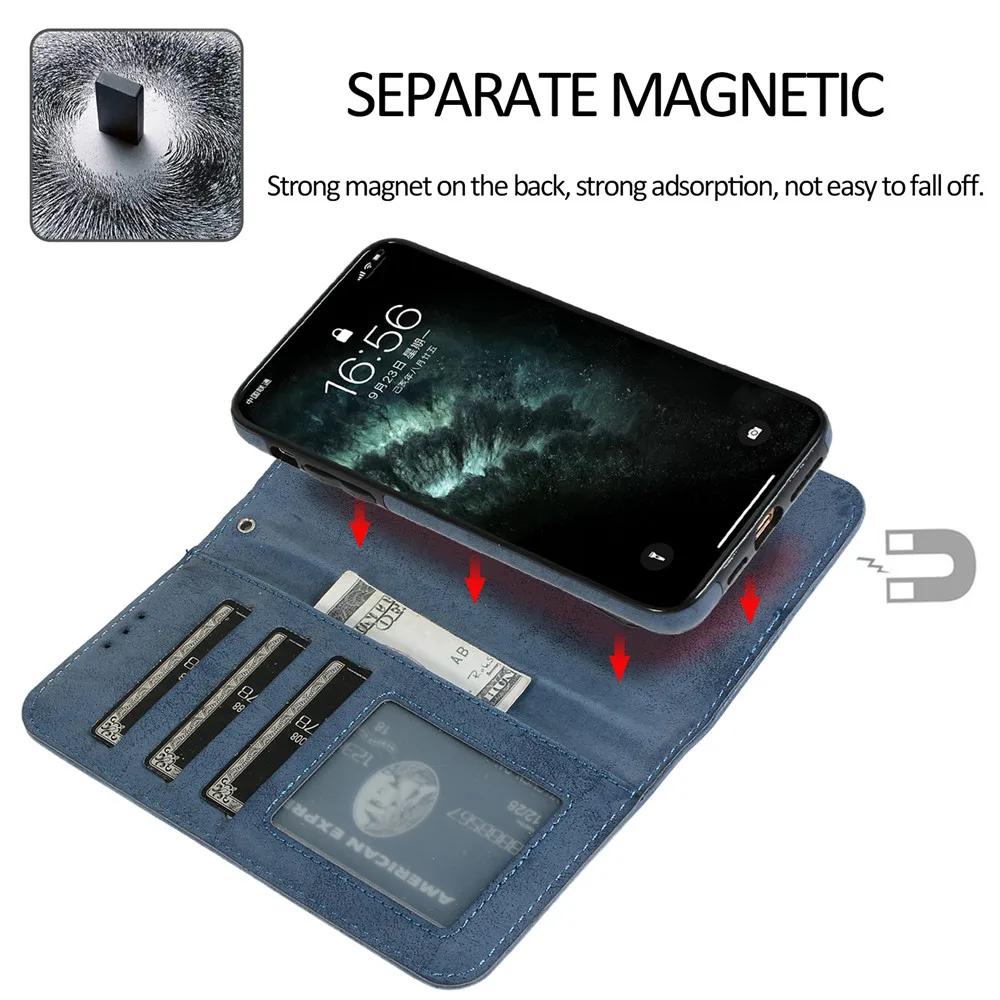 Custodia per carte a portafoglio rimovibile in pelle di lusso per iPhone 