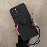 Simpatica custodia morbida per telefono 3D Black Love Heart con cinturino da polso per iPhone 