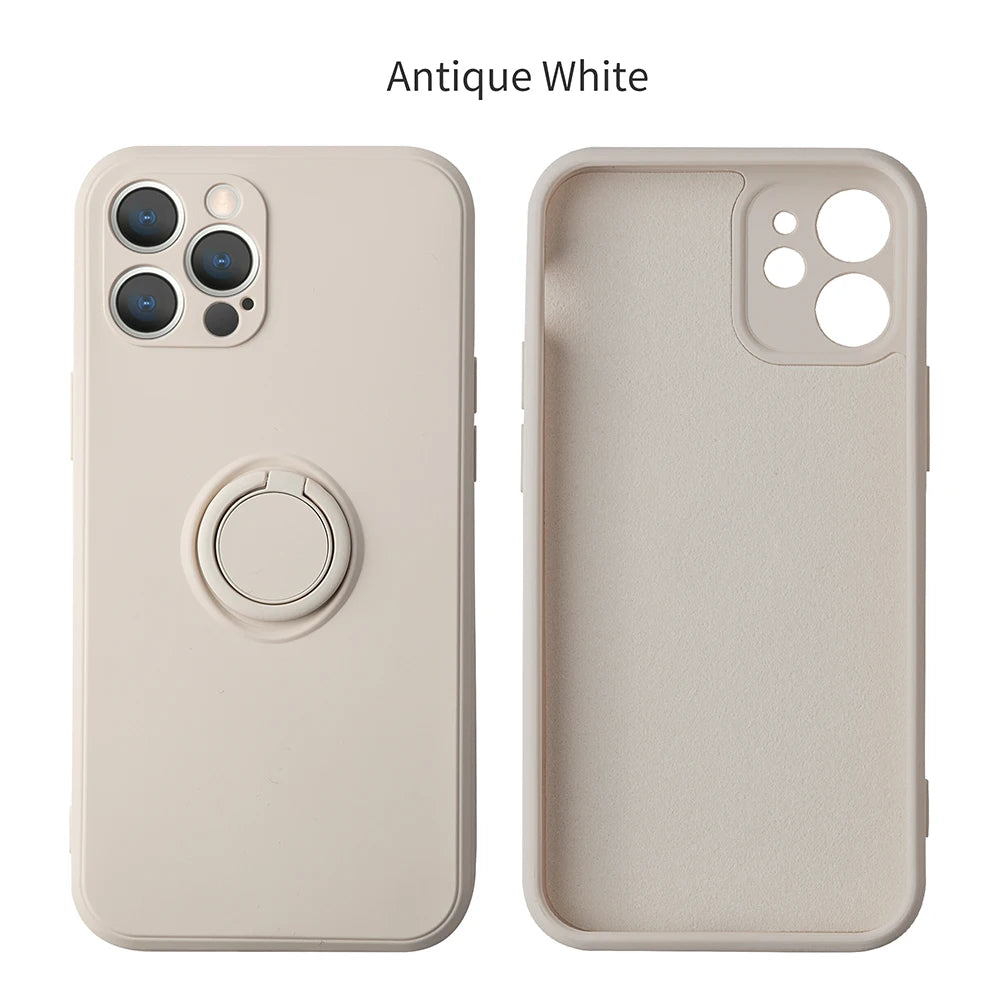 Custodia per telefono con anello magnetico in silicone liquido per iPhone 