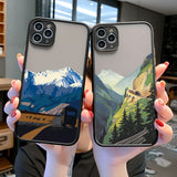 Custodia estetica con paesaggi di montagna dipinti per iPhone 