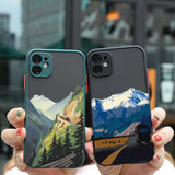 Custodia estetica con paesaggi di montagna dipinti per iPhone 