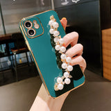 Custodia per telefono con catena di perle placcata 6D per iPhone 