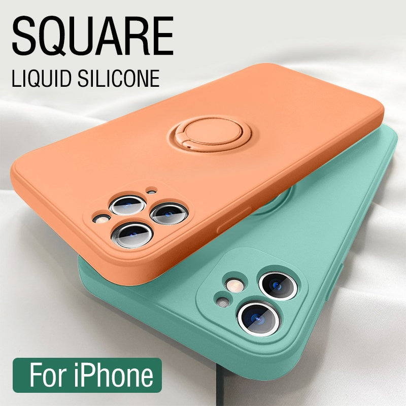 Custodia magnetica con supporto per anello in silicone liquido per iPhone 