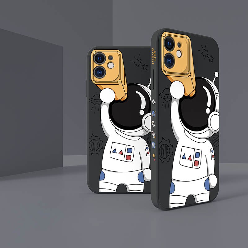 Custodia in silicone liquido per cartoni animati astronauta per iPhone 