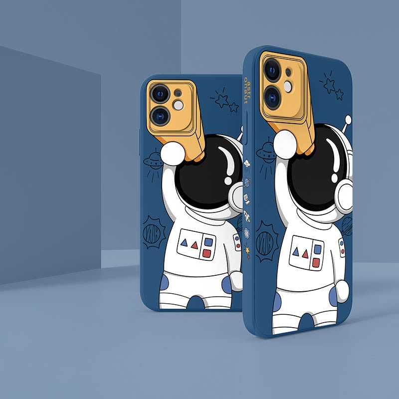 Custodia in silicone liquido per cartoni animati astronauta per iPhone 